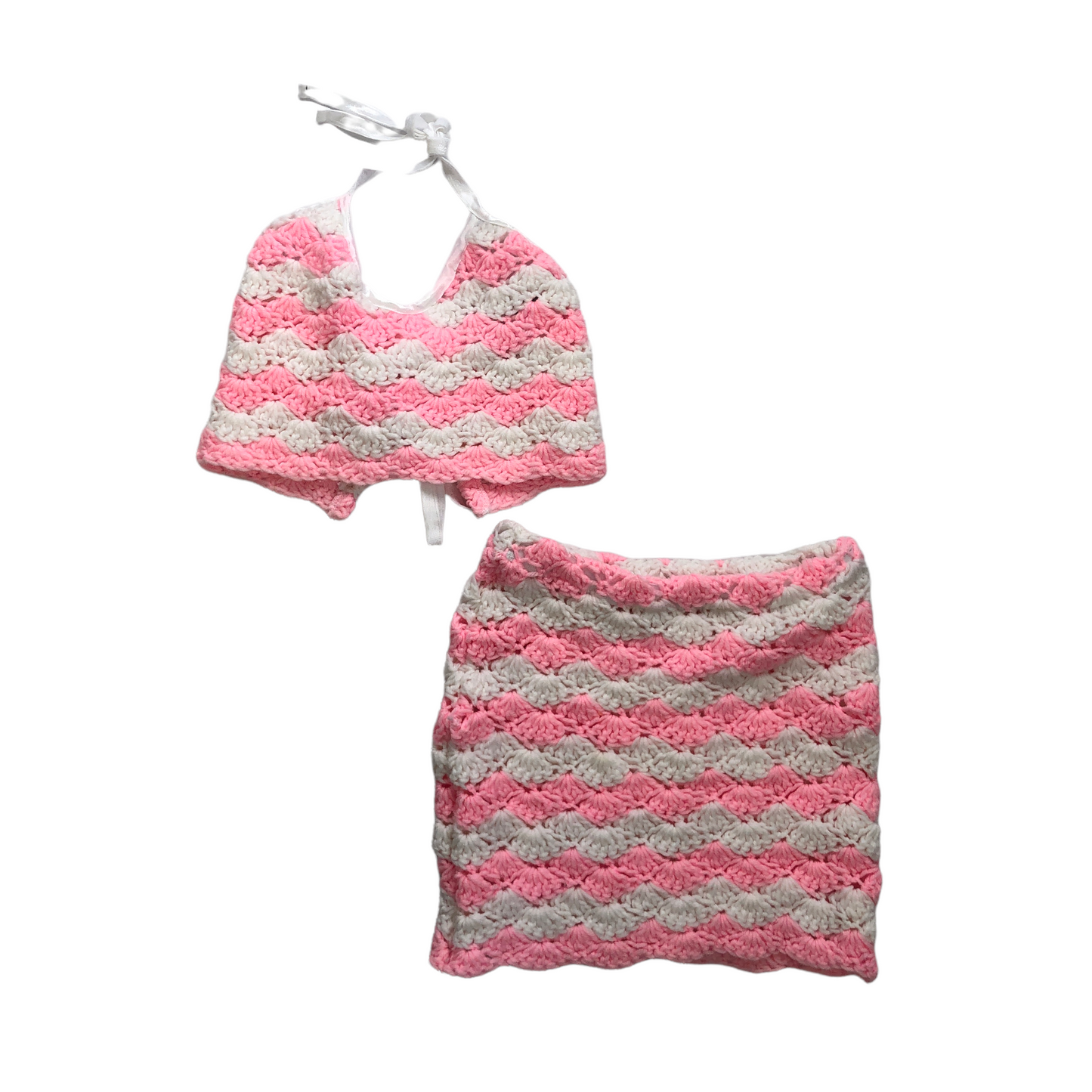 Vintage Reworked Crochet 2 Piece (Pink/White)