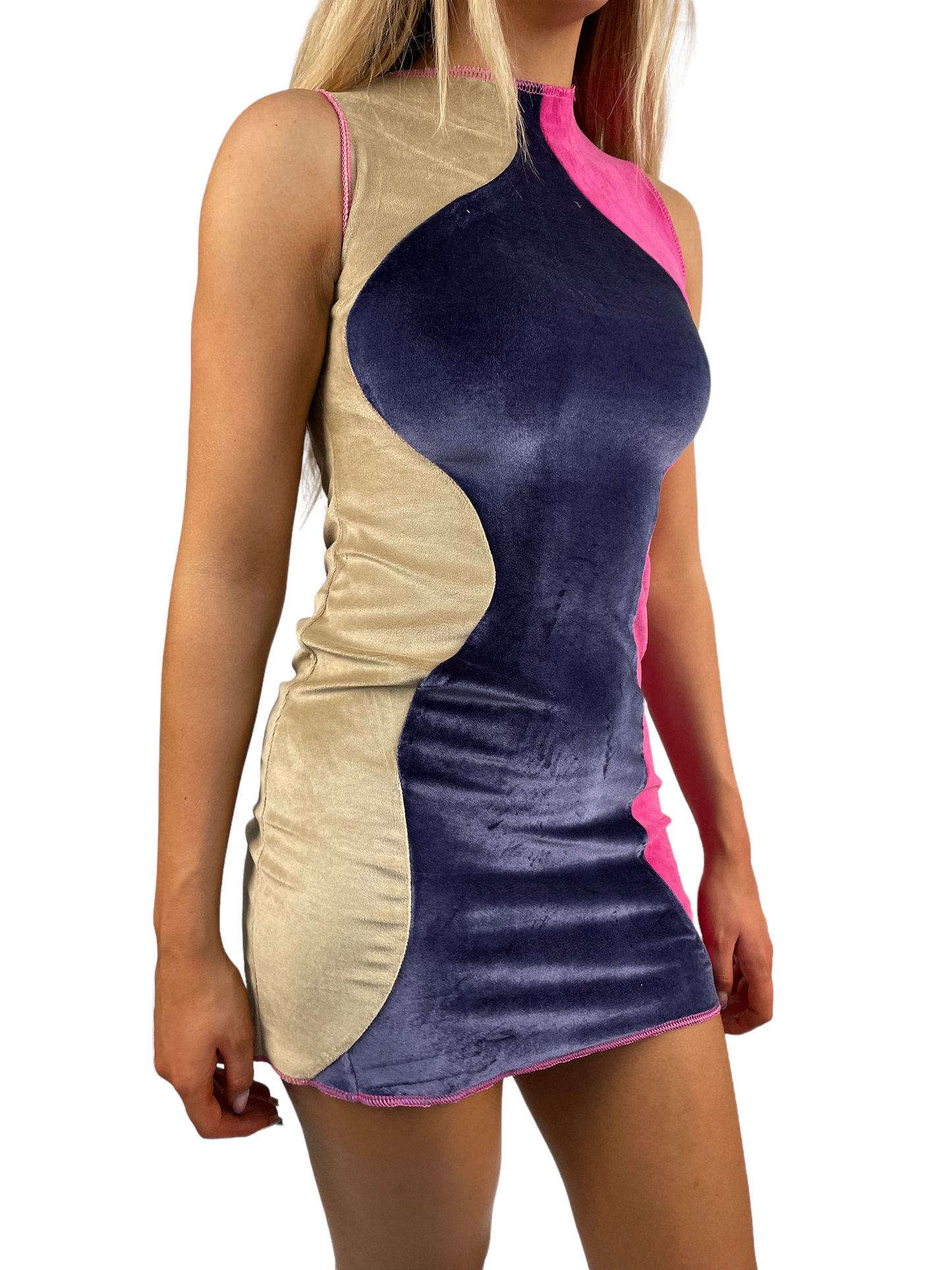 Vintage Reworked Wavy Velour Dress