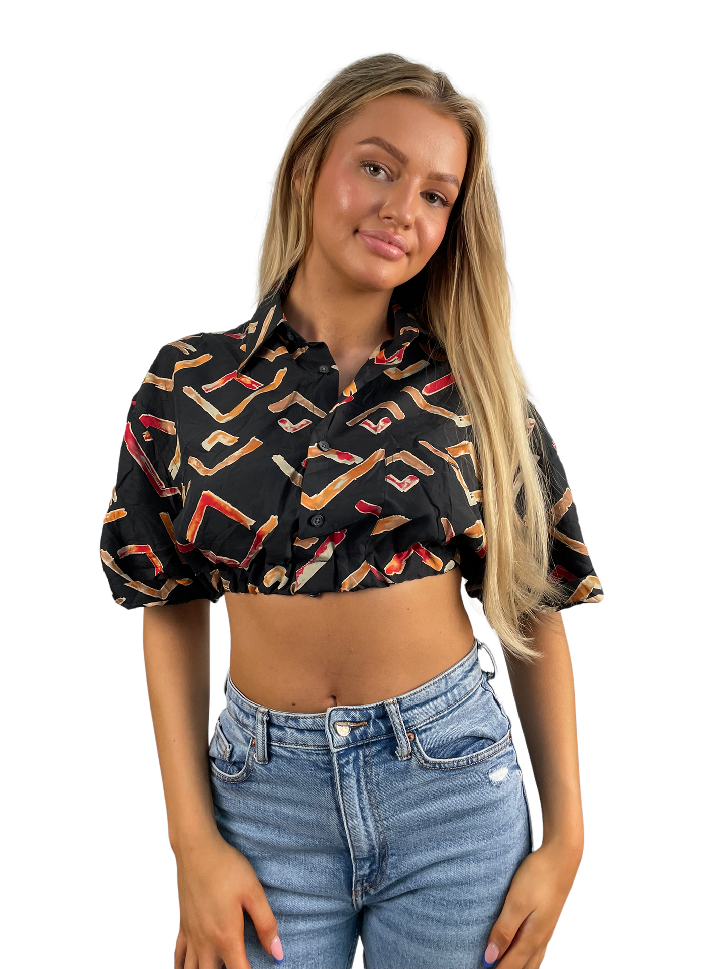 Crazy Patterned Crop 90's Shirt