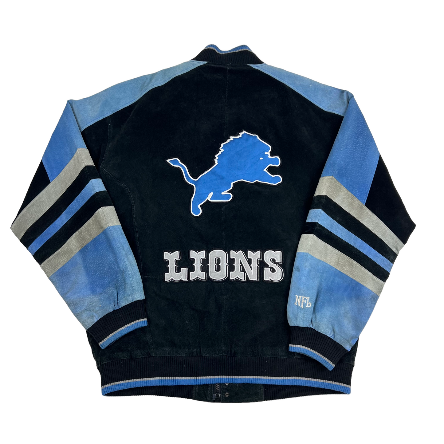 Vintage NFL Detroit Lions Suede Leather Baseball Varsity Jacket (Large)