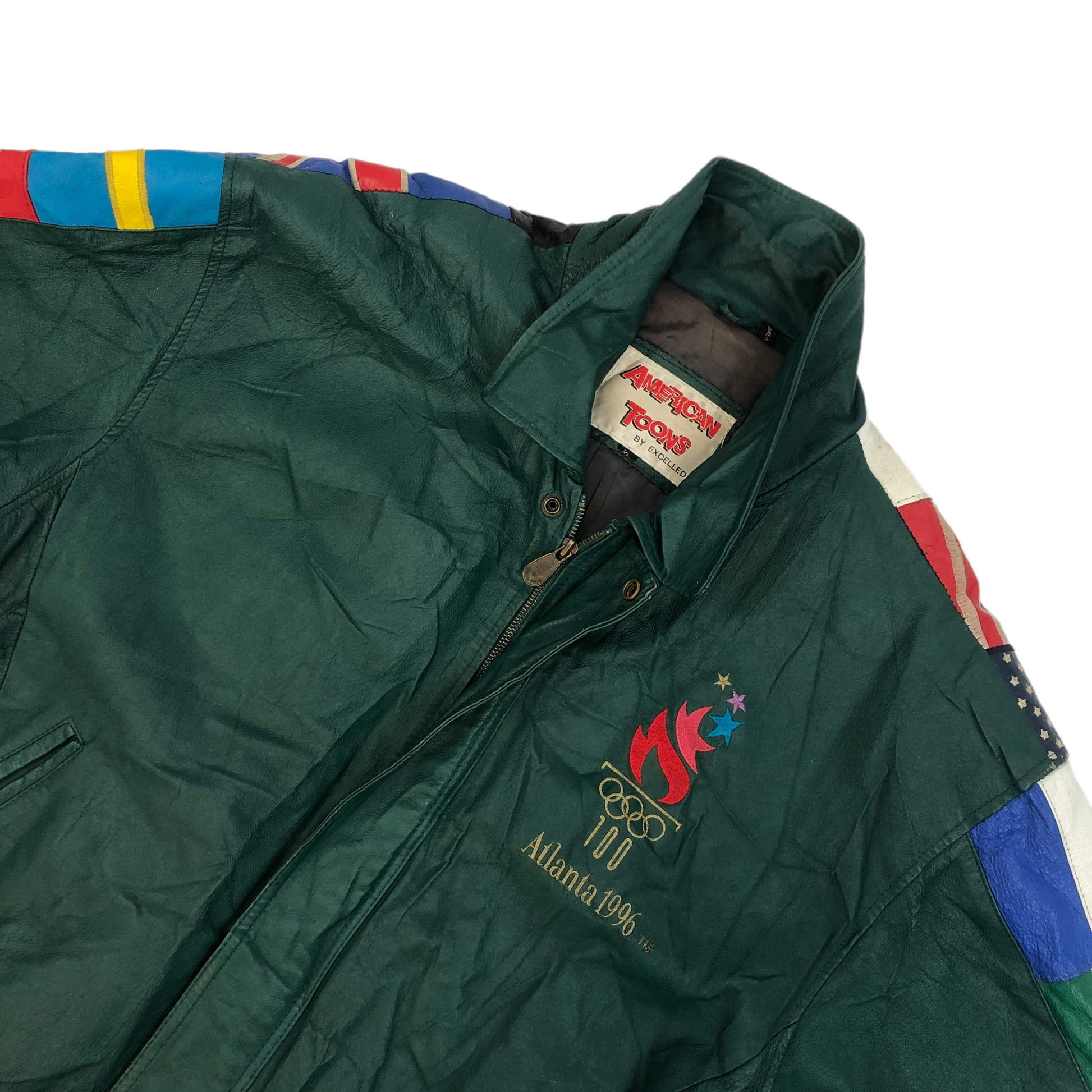 Vintage 1996 Atlanta Olympics USA Flag Leather Varsity Jacket (X-Large)